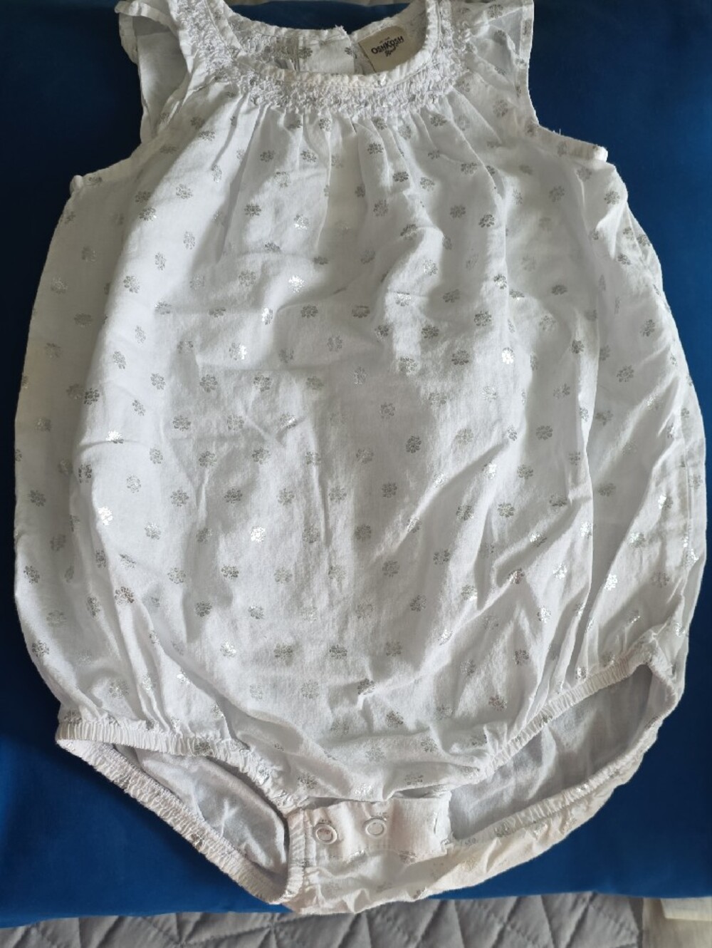 OshKosh B'gosh White Bodysuit with Silver Floral Dots